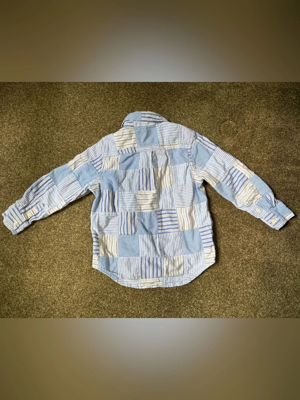 Baby GAP Boys Patchwork Button-Up Shirt in Light Blue & White 4 years